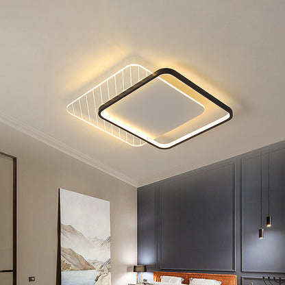 Black Dual-Square/Round Flushmount Modern LED Acrylic Close to Ceiling Light in Warm/White/3 Color Light Black Square Clearhalo 'Ceiling Lights' 'Close To Ceiling Lights' 'Close to ceiling' 'Flush mount' Lighting' 1934809