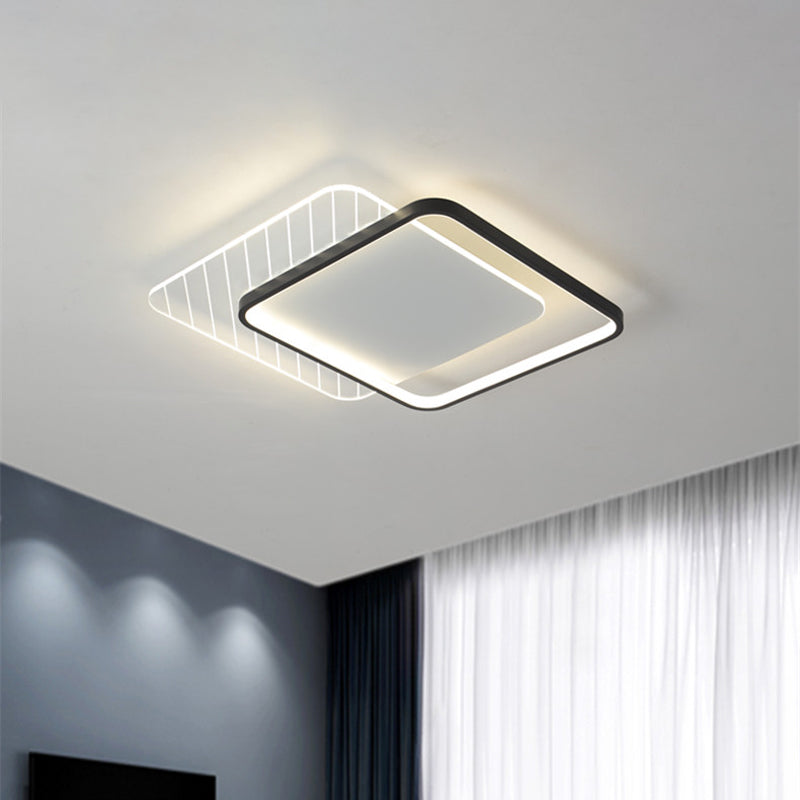 Black Dual-Square/Round Flushmount Modern LED Acrylic Close to Ceiling Light in Warm/White/3 Color Light Clearhalo 'Ceiling Lights' 'Close To Ceiling Lights' 'Close to ceiling' 'Flush mount' Lighting' 1934810