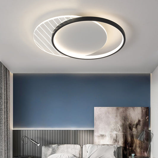Black Dual-Square/Round Flushmount Modern LED Acrylic Close to Ceiling Light in Warm/White/3 Color Light Black Round Clearhalo 'Ceiling Lights' 'Close To Ceiling Lights' 'Close to ceiling' 'Flush mount' Lighting' 1934813