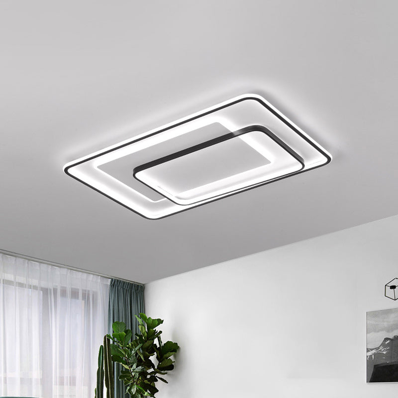 Novelty Minimalist LED Ceiling Lamp Black Triple-Round/Square/Rectangle Flush Mount Light with Acrylic Shade, Warm/White Light Black Rectangle Clearhalo 'Ceiling Lights' 'Close To Ceiling Lights' 'Close to ceiling' 'Flush mount' Lighting' 1934819