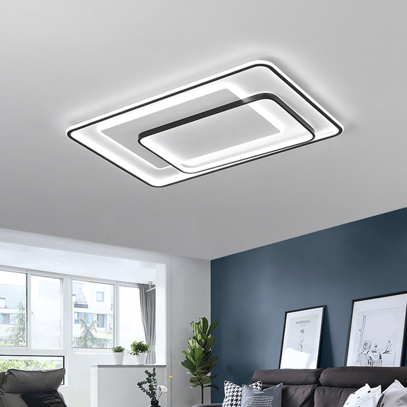 Novelty Minimalist LED Ceiling Lamp Black Triple-Round/Square/Rectangle Flush Mount Light with Acrylic Shade, Warm/White Light Clearhalo 'Ceiling Lights' 'Close To Ceiling Lights' 'Close to ceiling' 'Flush mount' Lighting' 1934820