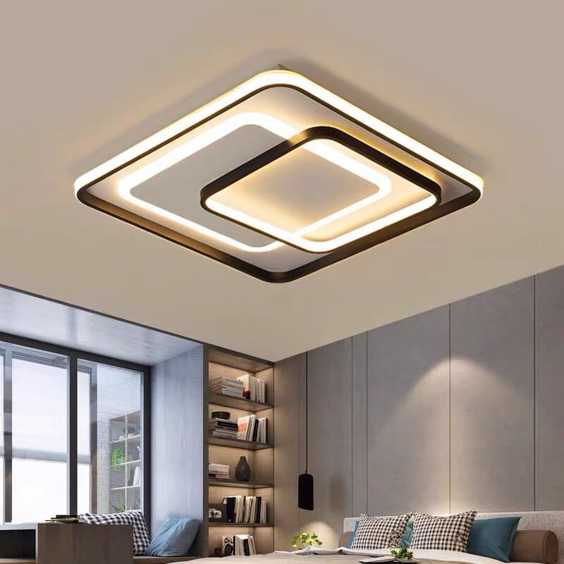 Novelty Minimalist LED Ceiling Lamp Black Triple-Round/Square/Rectangle Flush Mount Light with Acrylic Shade, Warm/White Light Black Square Clearhalo 'Ceiling Lights' 'Close To Ceiling Lights' 'Close to ceiling' 'Flush mount' Lighting' 1934823