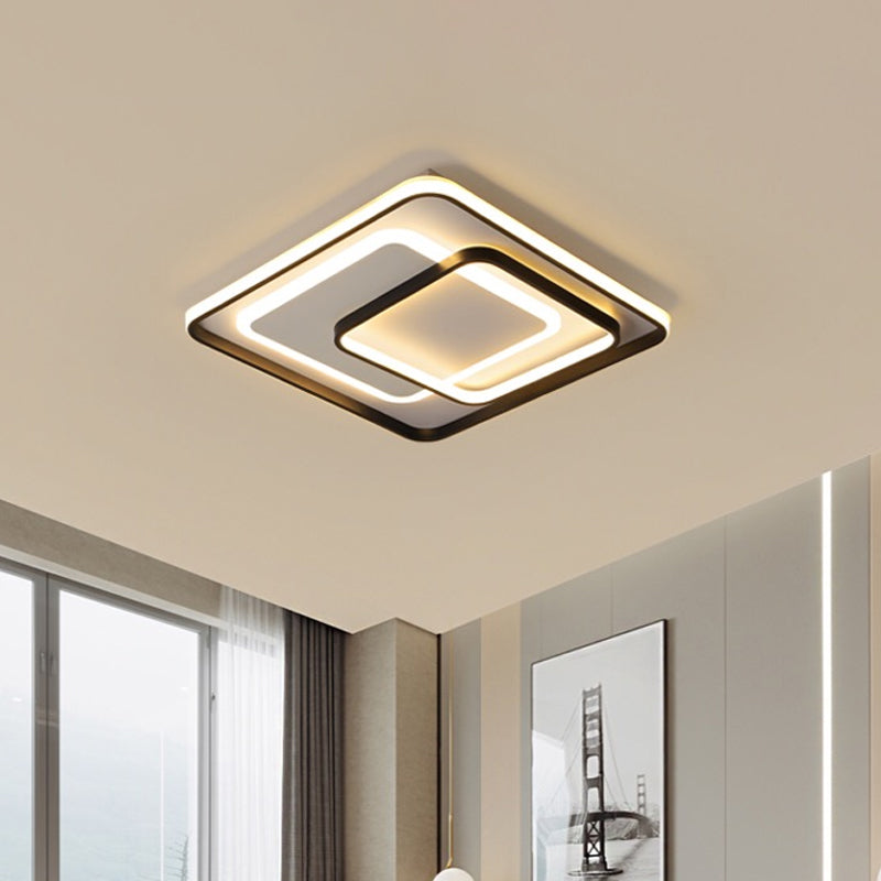 Novelty Minimalist LED Ceiling Lamp Black Triple-Round/Square/Rectangle Flush Mount Light with Acrylic Shade, Warm/White Light Clearhalo 'Ceiling Lights' 'Close To Ceiling Lights' 'Close to ceiling' 'Flush mount' Lighting' 1934825