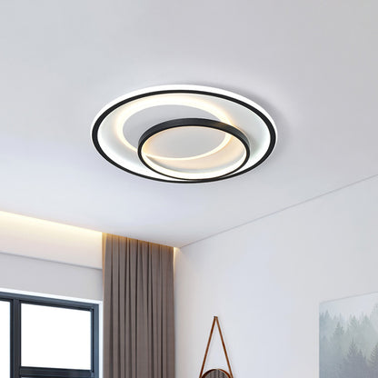 Novelty Minimalist LED Ceiling Lamp Black Triple-Round/Square/Rectangle Flush Mount Light with Acrylic Shade, Warm/White Light Black Round Clearhalo 'Ceiling Lights' 'Close To Ceiling Lights' 'Close to ceiling' 'Flush mount' Lighting' 1934828