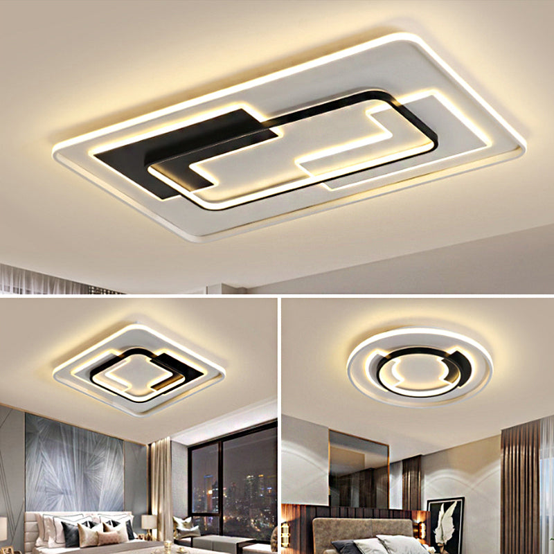 Black Super Thin Flush Mount Lighting Modern Acrylic Round/Square/Rectangle LED Ceiling Lamp in Warm/White Light Clearhalo 'Ceiling Lights' 'Close To Ceiling Lights' 'Close to ceiling' 'Flush mount' Lighting' 1934833