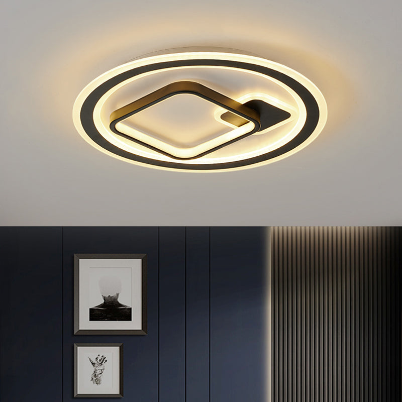 Round/Square Hotel Ceiling Fixture Aluminum Modern Style LED Flush Mount Lamp in Black, Warm/White/3 Color Light Clearhalo 'Ceiling Lights' 'Close To Ceiling Lights' 'Close to ceiling' 'Flush mount' Lighting' 1934849