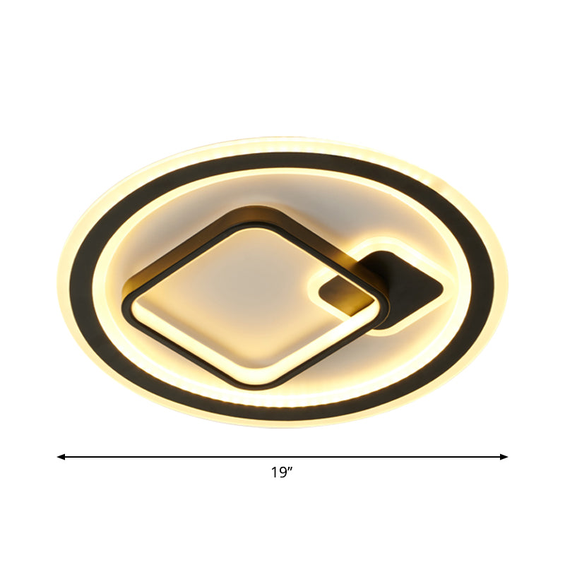 Round/Square Hotel Ceiling Fixture Aluminum Modern Style LED Flush Mount Lamp in Black, Warm/White/3 Color Light Clearhalo 'Ceiling Lights' 'Close To Ceiling Lights' 'Close to ceiling' 'Flush mount' Lighting' 1934851