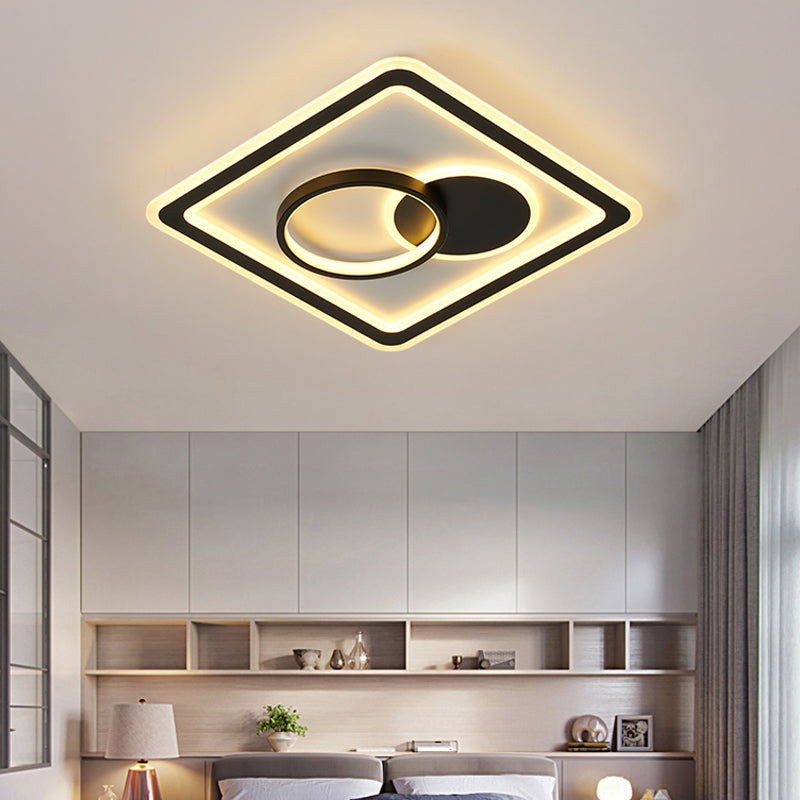 Round/Square Hotel Ceiling Fixture Aluminum Modern Style LED Flush Mount Lamp in Black, Warm/White/3 Color Light Clearhalo 'Ceiling Lights' 'Close To Ceiling Lights' 'Close to ceiling' 'Flush mount' Lighting' 1934853