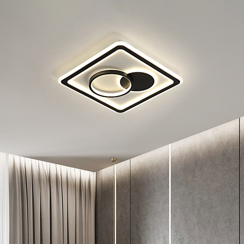Round/Square Hotel Ceiling Fixture Aluminum Modern Style LED Flush Mount Lamp in Black, Warm/White/3 Color Light Clearhalo 'Ceiling Lights' 'Close To Ceiling Lights' 'Close to ceiling' 'Flush mount' Lighting' 1934854