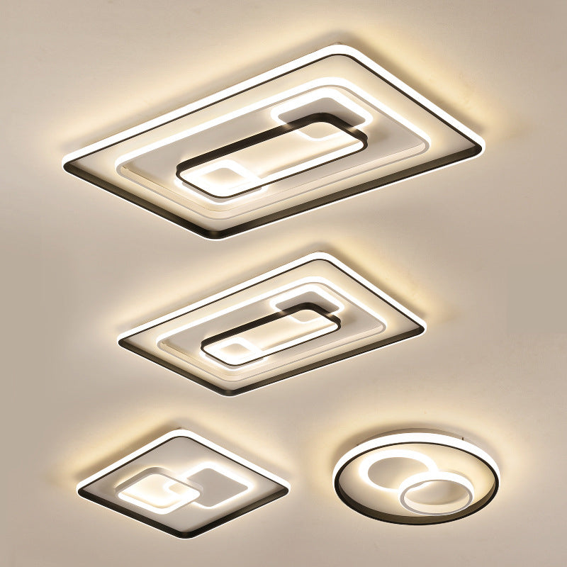 Round/Square/Rectangular LED Flush Light Modernism Aluminum Black Ceiling Mount Lighting in Warm/White Light for Bedroom Clearhalo 'Ceiling Lights' 'Close To Ceiling Lights' 'Close to ceiling' 'Flush mount' Lighting' 1934857