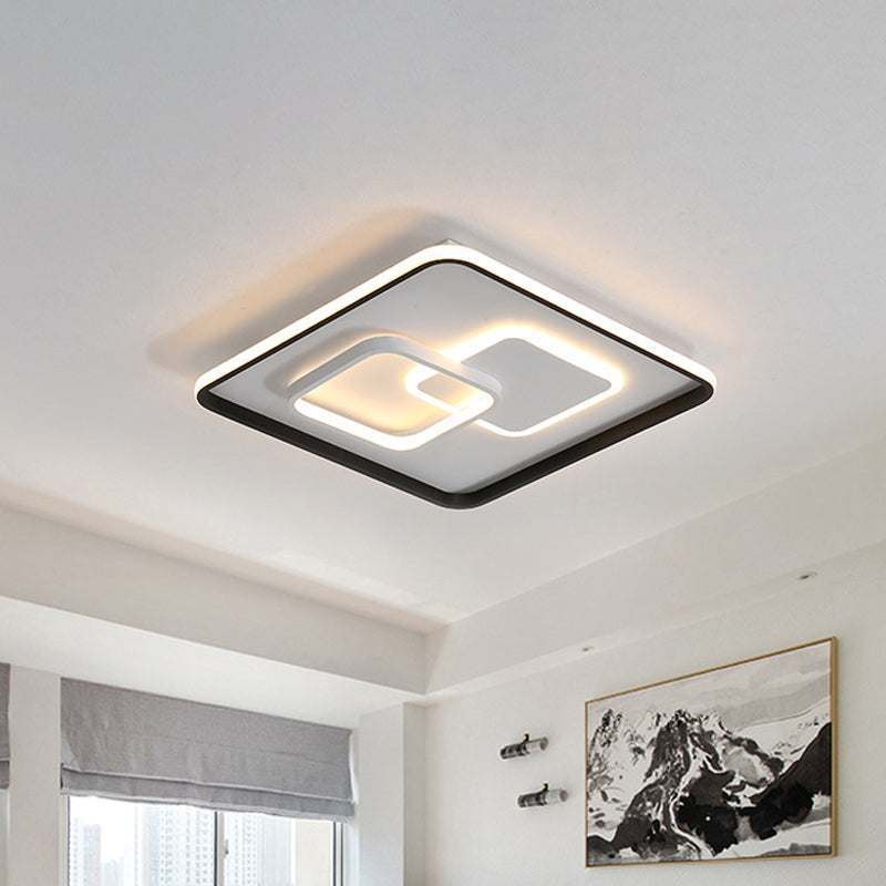 Round/Square/Rectangular LED Flush Light Modernism Aluminum Black Ceiling Mount Lighting in Warm/White Light for Bedroom Black Square Clearhalo 'Ceiling Lights' 'Close To Ceiling Lights' 'Close to ceiling' 'Flush mount' Lighting' 1934858