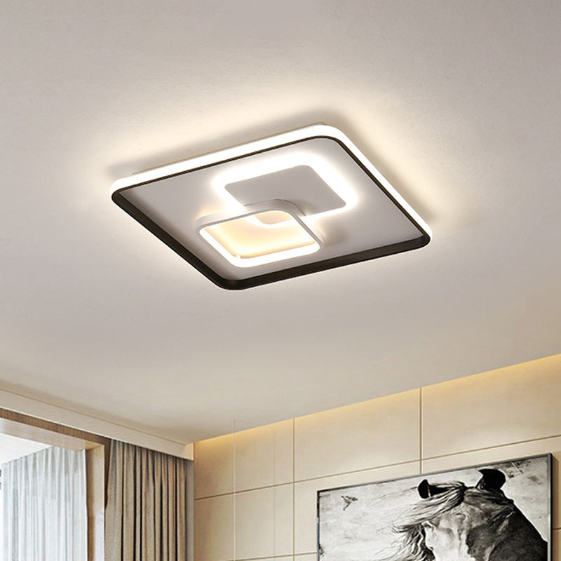 Round/Square/Rectangular LED Flush Light Modernism Aluminum Black Ceiling Mount Lighting in Warm/White Light for Bedroom Clearhalo 'Ceiling Lights' 'Close To Ceiling Lights' 'Close to ceiling' 'Flush mount' Lighting' 1934859