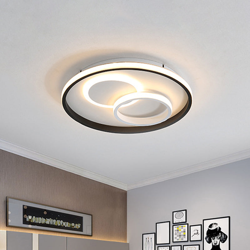 Round/Square/Rectangular LED Flush Light Modernism Aluminum Black Ceiling Mount Lighting in Warm/White Light for Bedroom Black Round Clearhalo 'Ceiling Lights' 'Close To Ceiling Lights' 'Close to ceiling' 'Flush mount' Lighting' 1934863