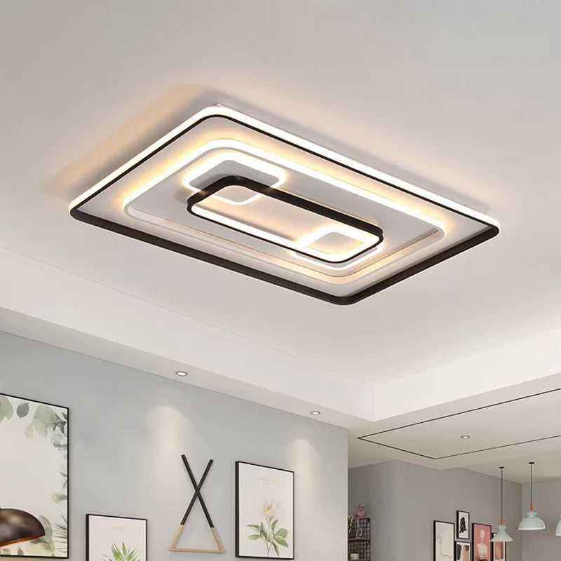 Round/Square/Rectangular LED Flush Light Modernism Aluminum Black Ceiling Mount Lighting in Warm/White Light for Bedroom Black Rectangle Clearhalo 'Ceiling Lights' 'Close To Ceiling Lights' 'Close to ceiling' 'Flush mount' Lighting' 1934868