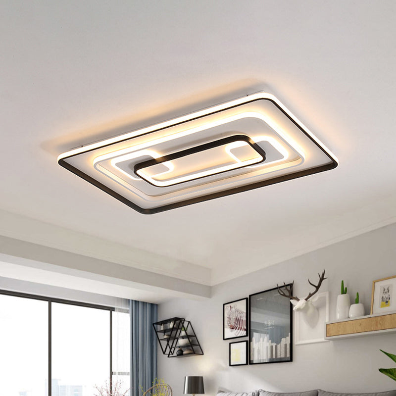 Round/Square/Rectangular LED Flush Light Modernism Aluminum Black Ceiling Mount Lighting in Warm/White Light for Bedroom Clearhalo 'Ceiling Lights' 'Close To Ceiling Lights' 'Close to ceiling' 'Flush mount' Lighting' 1934870