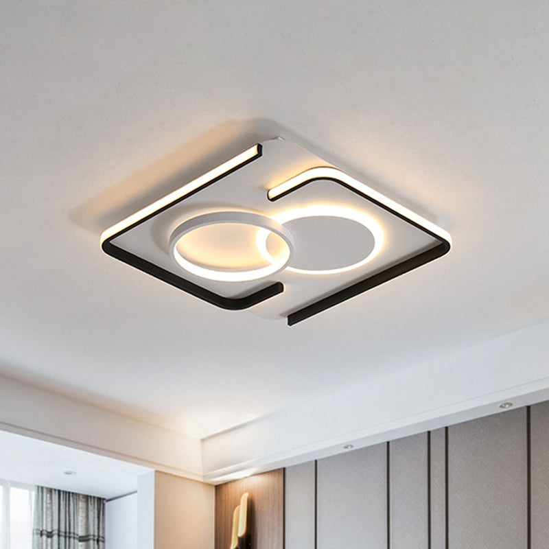 Black Round/Square/Rectangle Ceiling Flush Contemporary Metal LED Flushmount Lighting in Warm/White Light Black Square Clearhalo 'Ceiling Lights' 'Close To Ceiling Lights' 'Close to ceiling' 'Flush mount' Lighting' 1934874