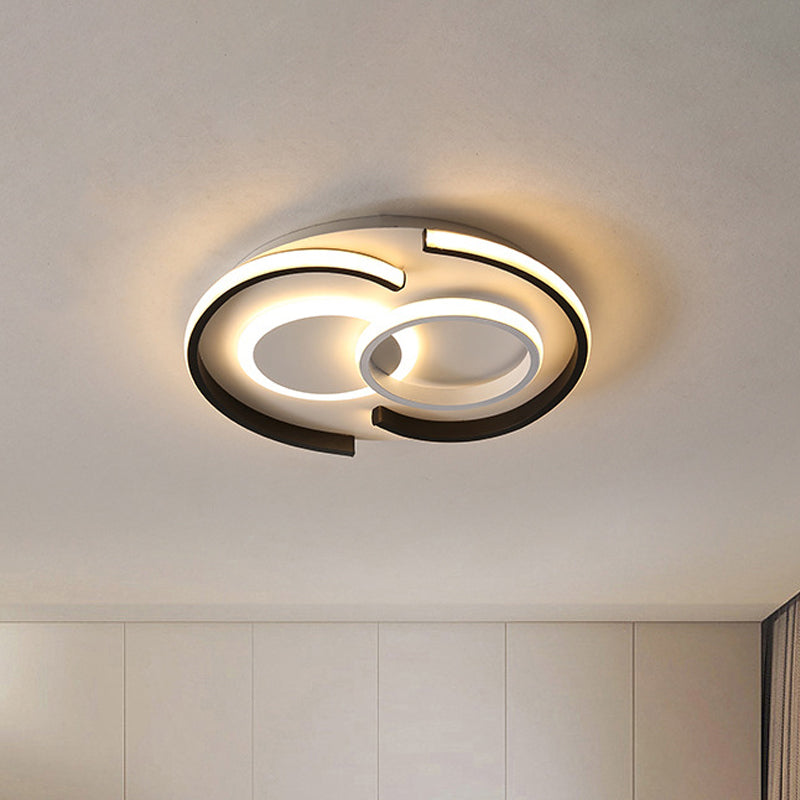 Black Round/Square/Rectangle Ceiling Flush Contemporary Metal LED Flushmount Lighting in Warm/White Light Black Round Clearhalo 'Ceiling Lights' 'Close To Ceiling Lights' 'Close to ceiling' 'Flush mount' Lighting' 1934879