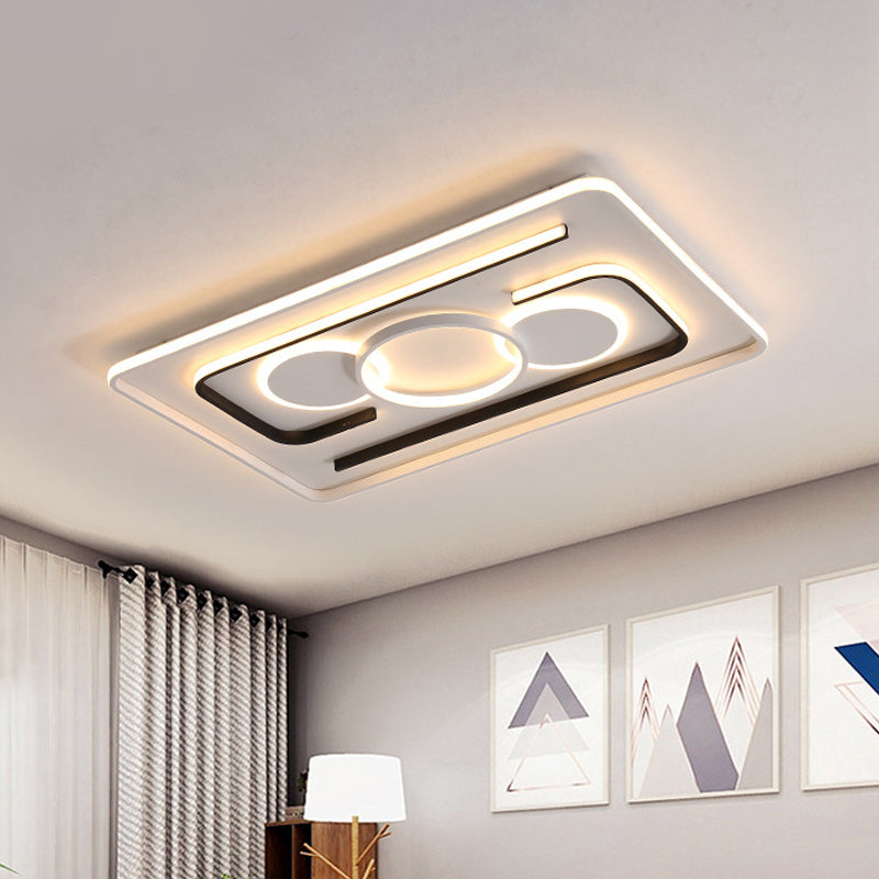 Black Round/Square/Rectangle Ceiling Flush Contemporary Metal LED Flushmount Lighting in Warm/White Light Black Rectangle Clearhalo 'Ceiling Lights' 'Close To Ceiling Lights' 'Close to ceiling' 'Flush mount' Lighting' 1934884