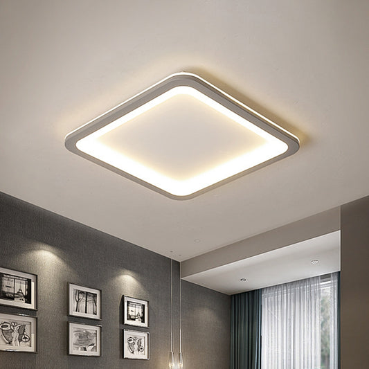 Extra Thin Square Bedroom Flush Mount Acrylic 14.5"/19"/23.5" W LED Nordic Flush Ceiling Lamp in Grey, Warm/White Light Grey Clearhalo 'Ceiling Lights' 'Close To Ceiling Lights' 'Close to ceiling' 'Flush mount' Lighting' 1934889