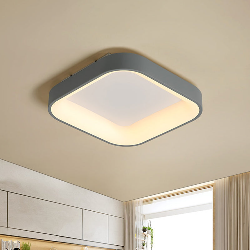 Grey/White Square Shell Flush Mount Nordic 18"/23.5" Wide LED Metal Ceiling Lighting in Warm/White Light for Bedroom Clearhalo 'Ceiling Lights' 'Close To Ceiling Lights' 'Close to ceiling' 'Flush mount' Lighting' 1934897