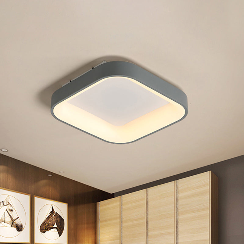 Grey/White Square Shell Flush Mount Nordic 18"/23.5" Wide LED Metal Ceiling Lighting in Warm/White Light for Bedroom Clearhalo 'Ceiling Lights' 'Close To Ceiling Lights' 'Close to ceiling' 'Flush mount' Lighting' 1934898