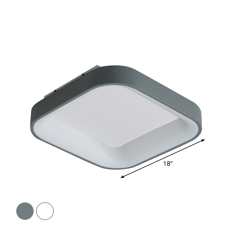 Grey/White Square Shell Flush Mount Nordic 18"/23.5" Wide LED Metal Ceiling Lighting in Warm/White Light for Bedroom Clearhalo 'Ceiling Lights' 'Close To Ceiling Lights' 'Close to ceiling' 'Flush mount' Lighting' 1934900