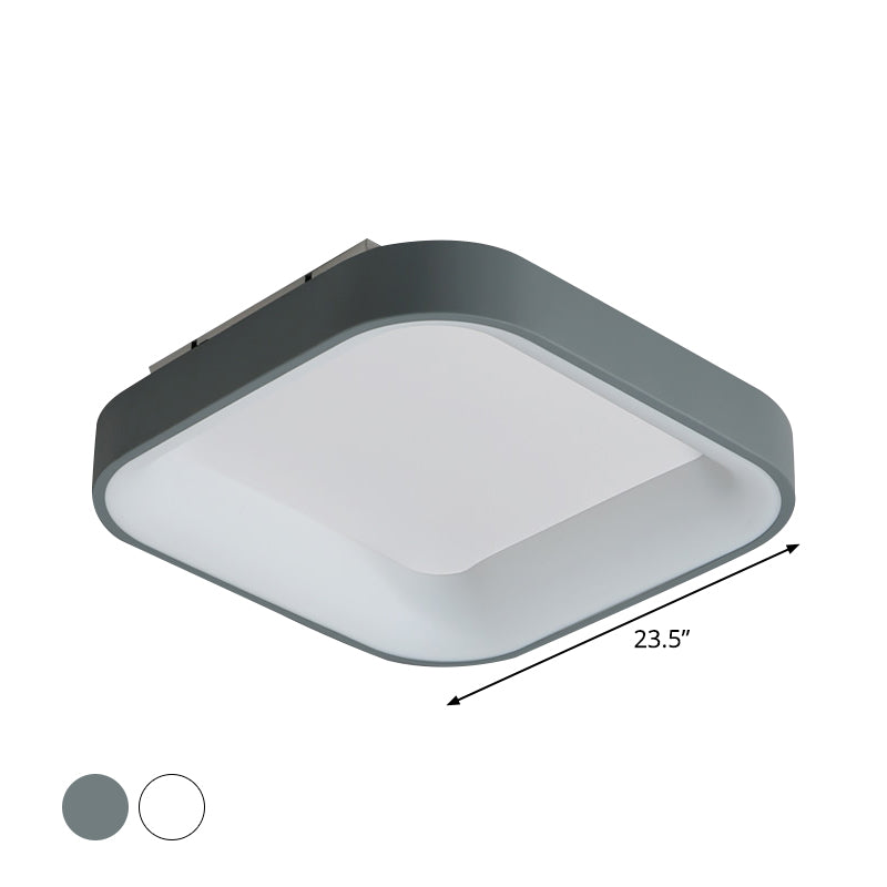 Grey/White Square Shell Flush Mount Nordic 18"/23.5" Wide LED Metal Ceiling Lighting in Warm/White Light for Bedroom Clearhalo 'Ceiling Lights' 'Close To Ceiling Lights' 'Close to ceiling' 'Flush mount' Lighting' 1934901