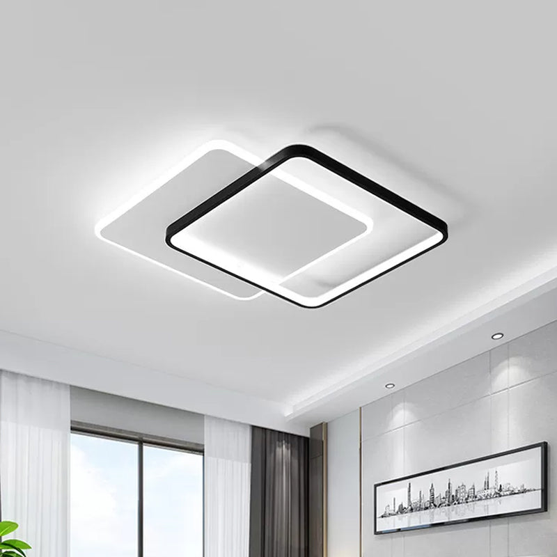 Minimalism Doubled-Square/Round Flushmount Acrylic LED Bedroom Flush Ceiling Light in Black, Warm/White Light Black Square Clearhalo 'Ceiling Lights' 'Close To Ceiling Lights' 'Close to ceiling' 'Flush mount' Lighting' 1934906