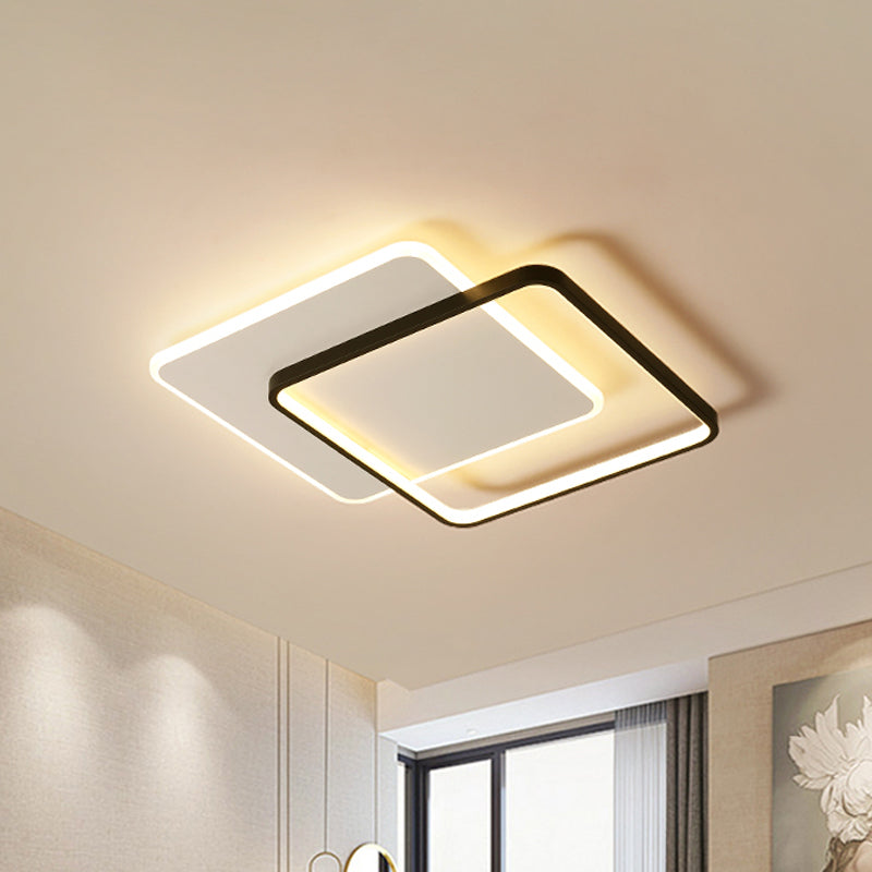 Minimalism Doubled-Square/Round Flushmount Acrylic LED Bedroom Flush Ceiling Light in Black, Warm/White Light Clearhalo 'Ceiling Lights' 'Close To Ceiling Lights' 'Close to ceiling' 'Flush mount' Lighting' 1934907