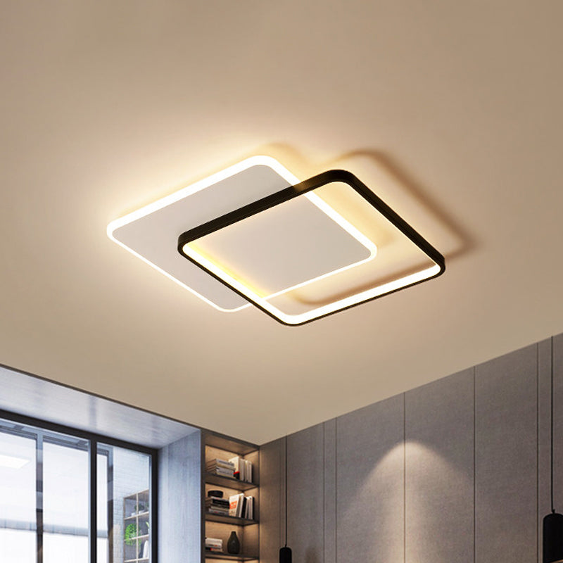 Minimalism Doubled-Square/Round Flushmount Acrylic LED Bedroom Flush Ceiling Light in Black, Warm/White Light Clearhalo 'Ceiling Lights' 'Close To Ceiling Lights' 'Close to ceiling' 'Flush mount' Lighting' 1934908