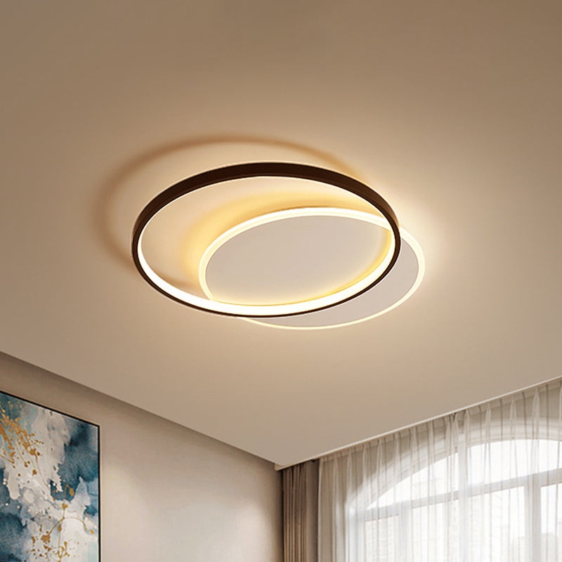 Minimalism Doubled-Square/Round Flushmount Acrylic LED Bedroom Flush Ceiling Light in Black, Warm/White Light Black Round Clearhalo 'Ceiling Lights' 'Close To Ceiling Lights' 'Close to ceiling' 'Flush mount' Lighting' 1934911