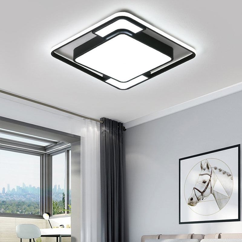 Square/Round/Rectangle Acrylic Ceiling Flush Nordic Black LED Flush Mount Recessed Lighting in White/3 Color Light Black Square Clearhalo 'Ceiling Lights' 'Close To Ceiling Lights' 'Close to ceiling' 'Flush mount' Lighting' 1934916