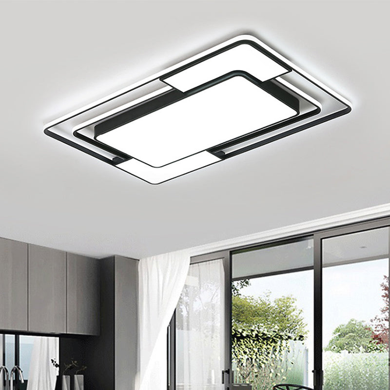 Square/Round/Rectangle Acrylic Ceiling Flush Nordic Black LED Flush Mount Recessed Lighting in White/3 Color Light Black Rectangle Clearhalo 'Ceiling Lights' 'Close To Ceiling Lights' 'Close to ceiling' 'Flush mount' Lighting' 1934924