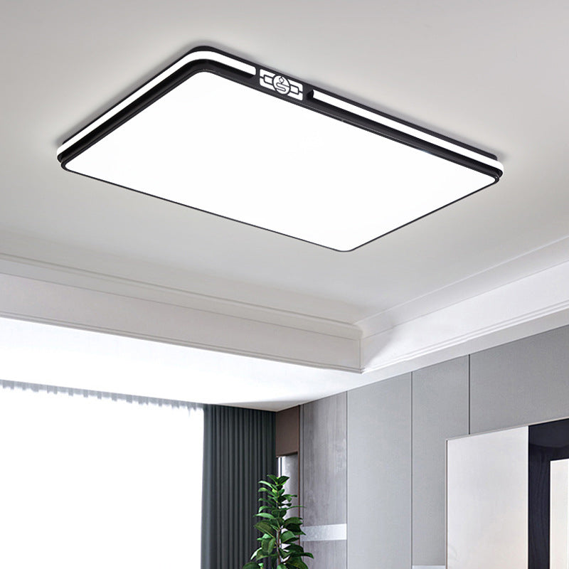 Dining Room LED Flush Light Fixture Minimal Black Ceiling Mount Lamp with Rectangular/Round/Square Acrylic Shade, White/3 Color Light Black Rectangle Clearhalo 'Ceiling Lights' 'Close To Ceiling Lights' 'Close to ceiling' 'Flush mount' Lighting' 1934929