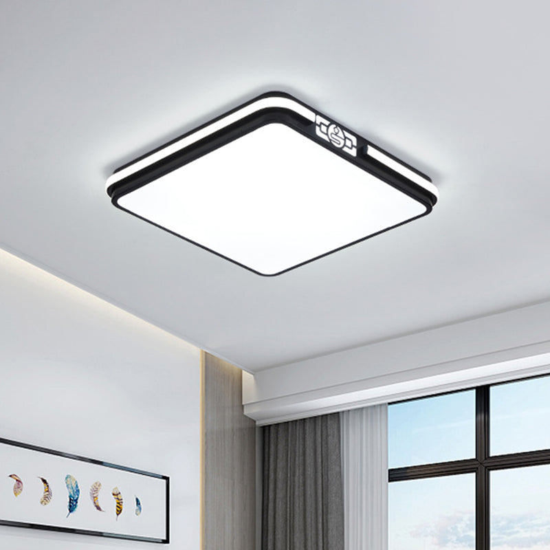 Dining Room LED Flush Light Fixture Minimal Black Ceiling Mount Lamp with Rectangular/Round/Square Acrylic Shade, White/3 Color Light Black Square Clearhalo 'Ceiling Lights' 'Close To Ceiling Lights' 'Close to ceiling' 'Flush mount' Lighting' 1934934