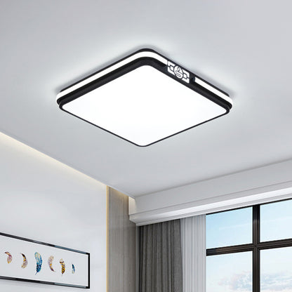 Dining Room LED Flush Light Fixture Minimal Black Ceiling Mount Lamp with Rectangular/Round/Square Acrylic Shade, White/3 Color Light Black Square Clearhalo 'Ceiling Lights' 'Close To Ceiling Lights' 'Close to ceiling' 'Flush mount' Lighting' 1934934