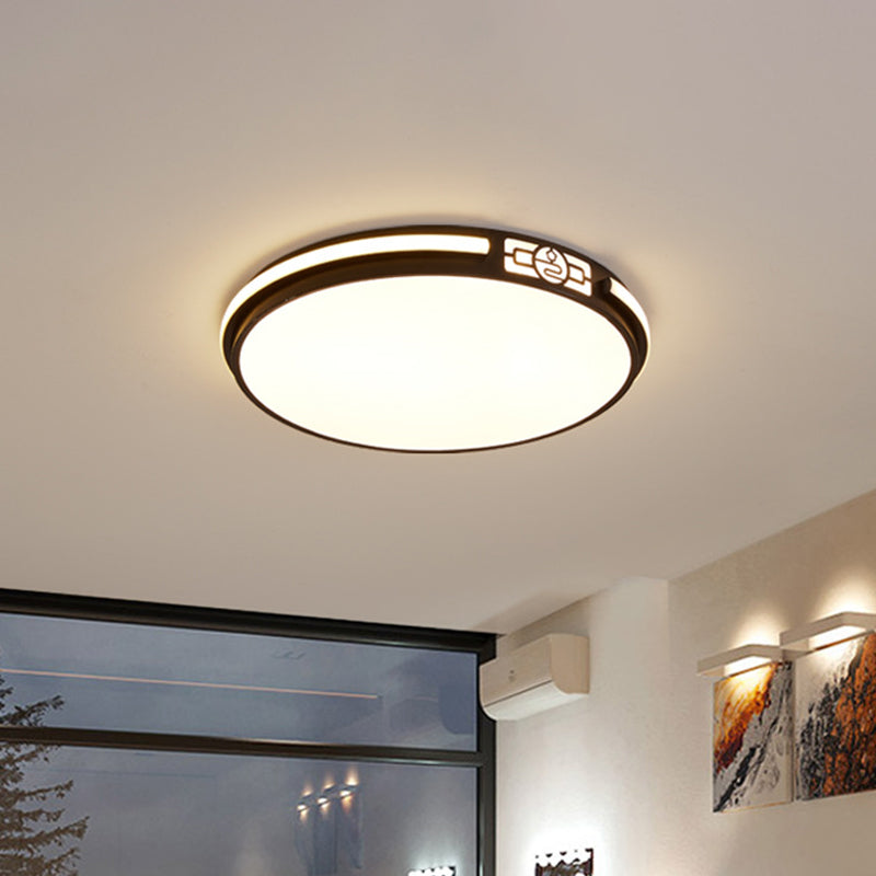 Dining Room LED Flush Light Fixture Minimal Black Ceiling Mount Lamp with Rectangular/Round/Square Acrylic Shade, White/3 Color Light Black Round Clearhalo 'Ceiling Lights' 'Close To Ceiling Lights' 'Close to ceiling' 'Flush mount' Lighting' 1934938