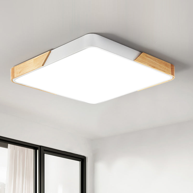 Splicing Square/Rectangle LED Flush Light Nordic Acrylic Wood-White Ceiling Mount Lamp in Warm/White Light White Square Clearhalo 'Ceiling Lights' 'Close To Ceiling Lights' 'Close to ceiling' 'Flush mount' Lighting' 1935004
