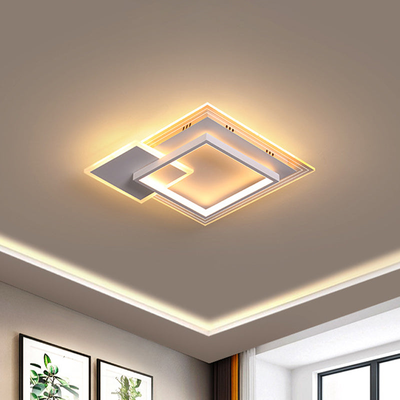 Dual-Round/Square Flush Mount Lamp Nordic Acrylic Black/White LED Ceiling Lighting in Warm/White Light for Hotel White Square Clearhalo 'Ceiling Lights' 'Close To Ceiling Lights' 'Close to ceiling' 'Flush mount' Lighting' 1935149