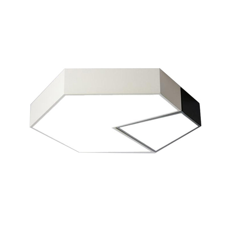 15"/19" W Hexagonal LED Ceiling Fixture Modern Metal Black and White Color-Block Flush Mount in White/3 Color Light Clearhalo 'Ceiling Lights' 'Close To Ceiling Lights' 'Close to ceiling' 'Flush mount' Lighting' 1935232
