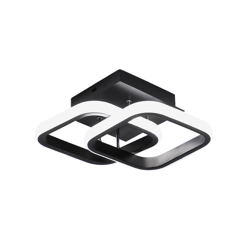 Round/Square/Moon Small Ceiling Lamp Modern Metal Black/White LED Semi Flush Mount Lighting for Corridor Clearhalo 'Ceiling Lights' 'Close To Ceiling Lights' 'Close to ceiling' 'Semi-flushmount' Lighting' 1935263