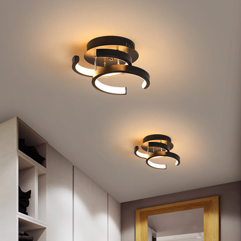 Round/Square/Moon Small Ceiling Lamp Modern Metal Black/White LED Semi Flush Mount Lighting for Corridor Black Moon Clearhalo 'Ceiling Lights' 'Close To Ceiling Lights' 'Close to ceiling' 'Semi-flushmount' Lighting' 1935270