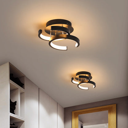 Round/Square/Moon Small Ceiling Lamp Modern Metal Black/White LED Semi Flush Mount Lighting for Corridor Black Moon Clearhalo 'Ceiling Lights' 'Close To Ceiling Lights' 'Close to ceiling' 'Semi-flushmount' Lighting' 1935270