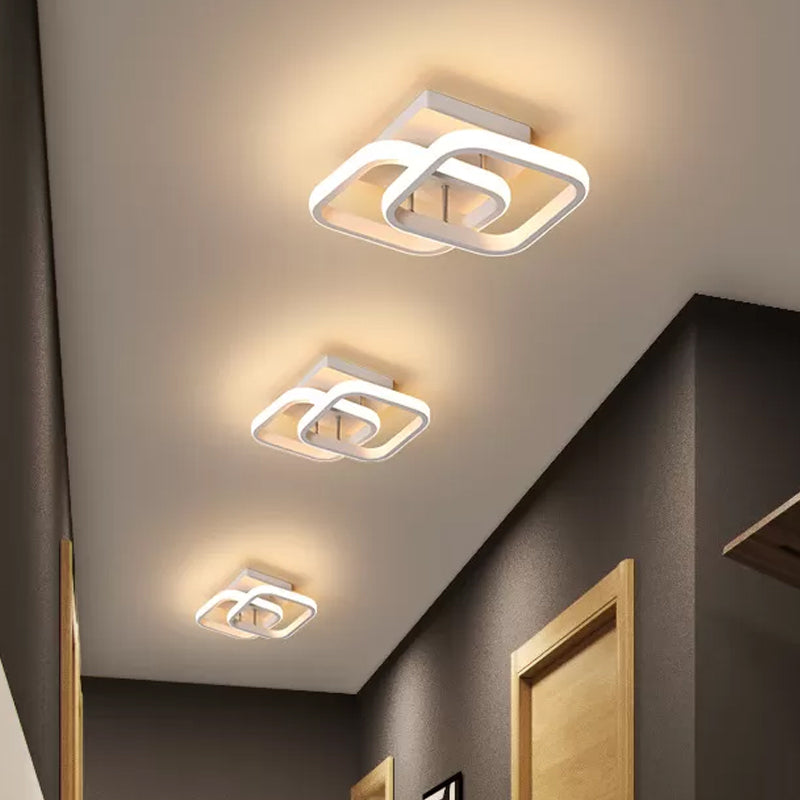 Round/Square/Moon Small Ceiling Lamp Modern Metal Black/White LED Semi Flush Mount Lighting for Corridor White Square Plate Clearhalo 'Ceiling Lights' 'Close To Ceiling Lights' 'Close to ceiling' 'Semi-flushmount' Lighting' 1935274