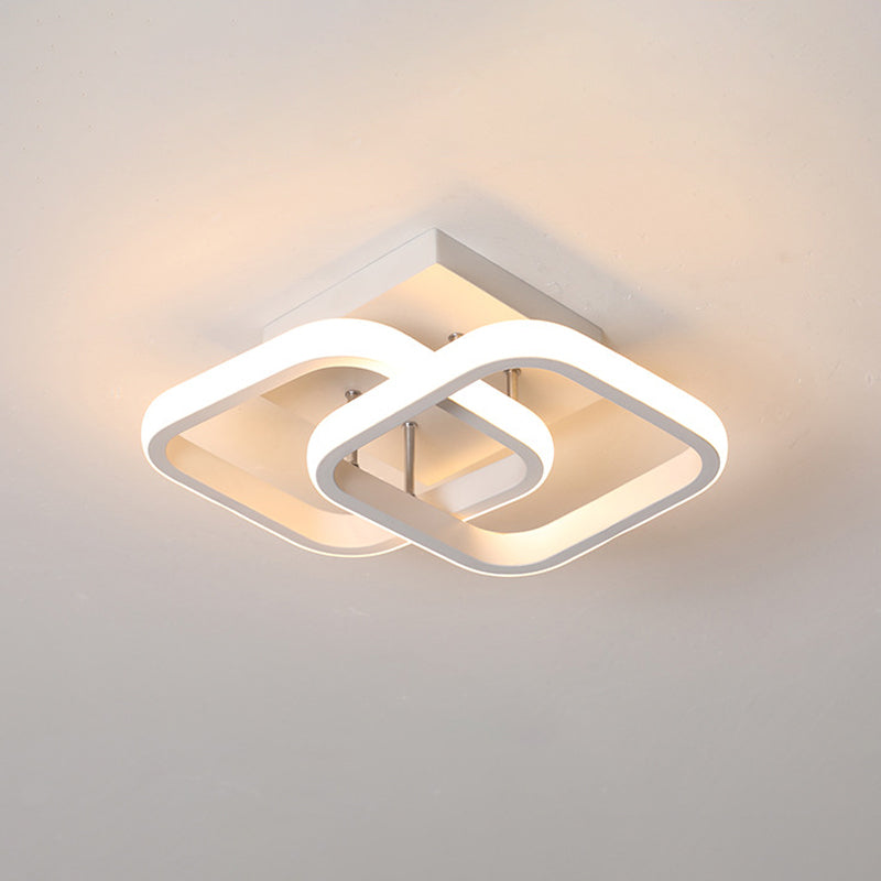 Round/Square/Moon Small Ceiling Lamp Modern Metal Black/White LED Semi Flush Mount Lighting for Corridor Clearhalo 'Ceiling Lights' 'Close To Ceiling Lights' 'Close to ceiling' 'Semi-flushmount' Lighting' 1935276