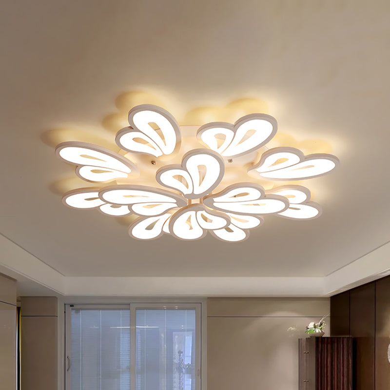 White Butterfly Wing Ceiling Flush Light Contemporary 3/5/12-Head Acrylic Flushmount in Warm/White Light for Hotel Clearhalo 'Ceiling Lights' 'Close To Ceiling Lights' 'Close to ceiling' 'Semi-flushmount' Lighting' 1935324