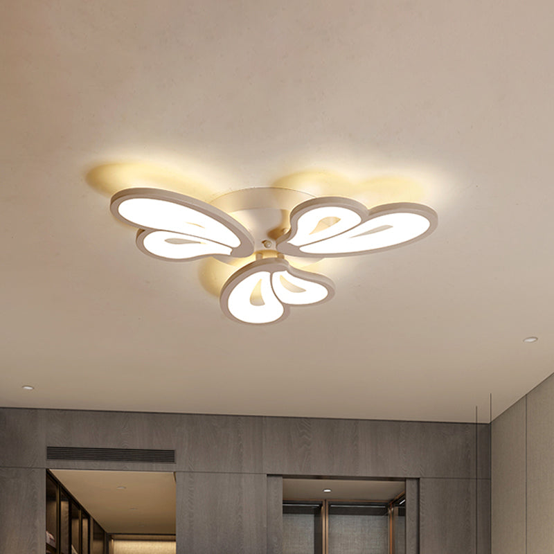 White Butterfly Wing Ceiling Flush Light Contemporary 3/5/12-Head Acrylic Flushmount in Warm/White Light for Hotel 3 White Clearhalo 'Ceiling Lights' 'Close To Ceiling Lights' 'Close to ceiling' 'Semi-flushmount' Lighting' 1935328