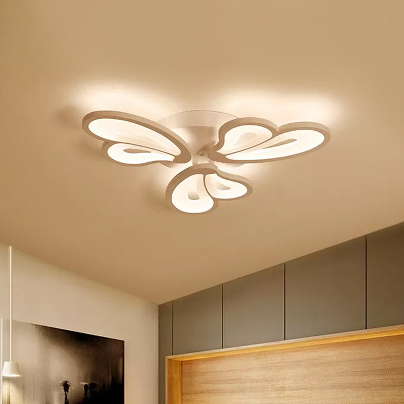 White Butterfly Wing Ceiling Flush Light Contemporary 3/5/12-Head Acrylic Flushmount in Warm/White Light for Hotel Clearhalo 'Ceiling Lights' 'Close To Ceiling Lights' 'Close to ceiling' 'Semi-flushmount' Lighting' 1935329