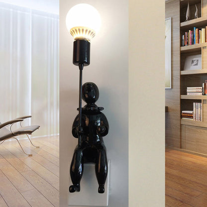 Contemporary Sitting Boy Wall Light Resin 1 Head Monochrome Wall Lamp for Bedroom Black 1.0 Clearhalo 'Wall Lamps & Sconces' 'Wall Lights' Lighting' 193533