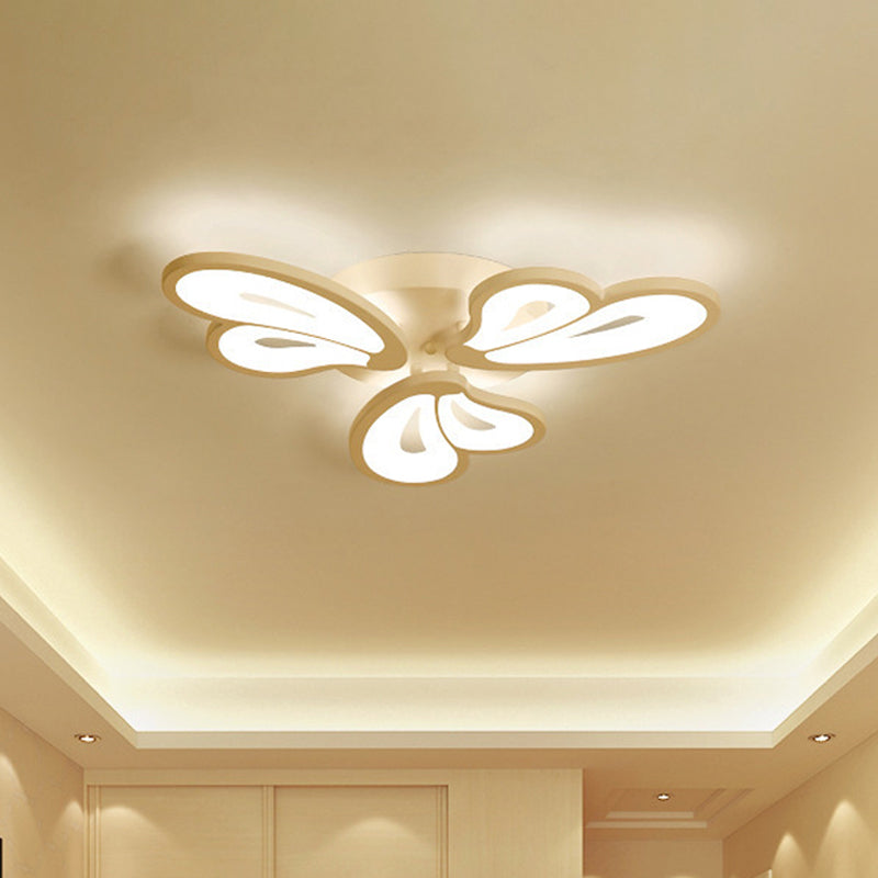 White Butterfly Wing Ceiling Flush Light Contemporary 3/5/12-Head Acrylic Flushmount in Warm/White Light for Hotel Clearhalo 'Ceiling Lights' 'Close To Ceiling Lights' 'Close to ceiling' 'Semi-flushmount' Lighting' 1935330